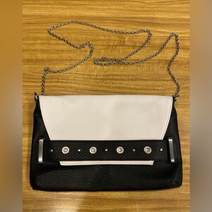 Sam & Libby Faux Leather Studded Clutch / Cross Body Purse Handbag, Black White